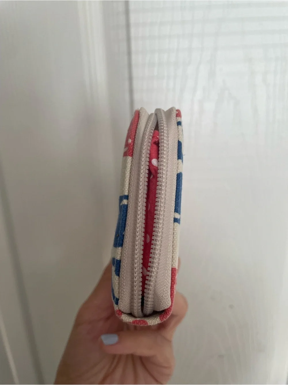 bungalow 360 Canvas Zip Wallet - Blue & Coral Whale Pattern 8x4 inches